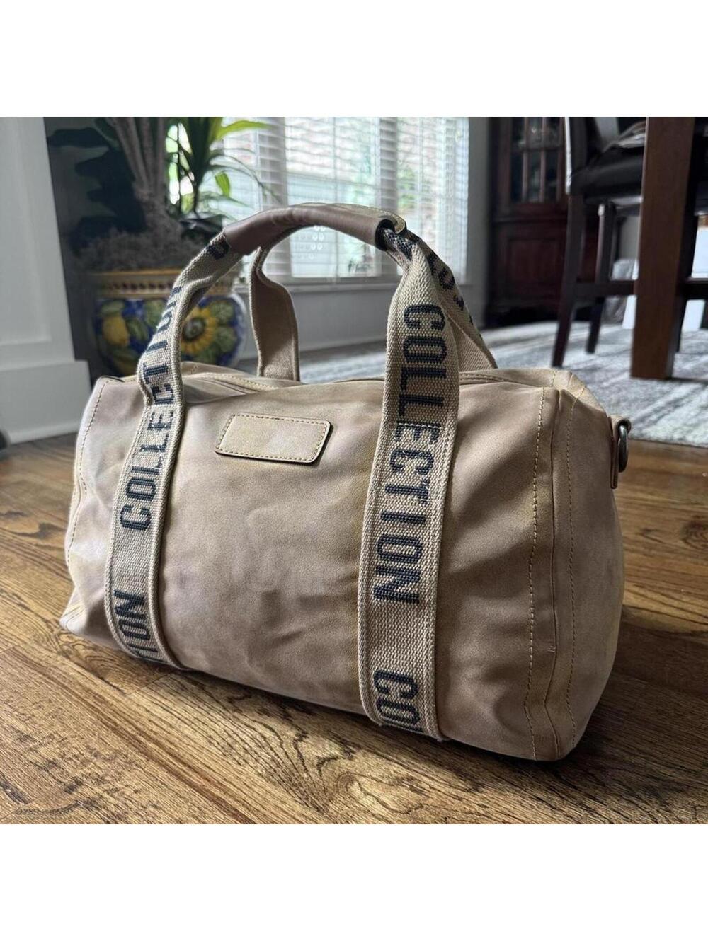 🧳 Minimalist Carry-On Weekender Bag Beige Faux Leather Travel Duffel